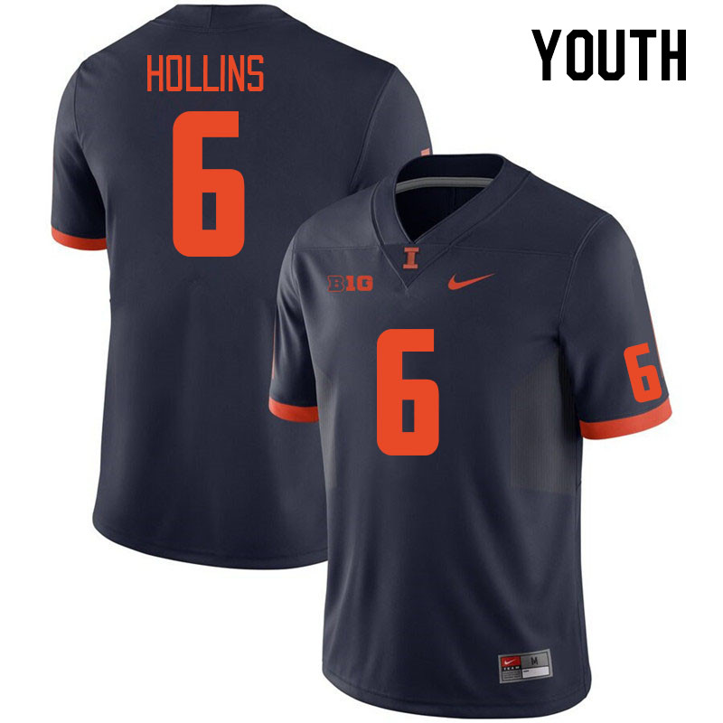 Youth #6 Ashton Hollins Illinois Fighting Illini College Football Jerseys Stitched Sale-Navy